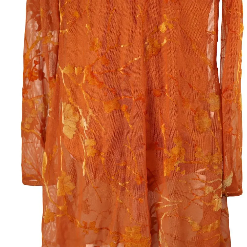 Weissman Lyrical Dance Costume MC Orange Sheer Floral Long Sleeve Leotard